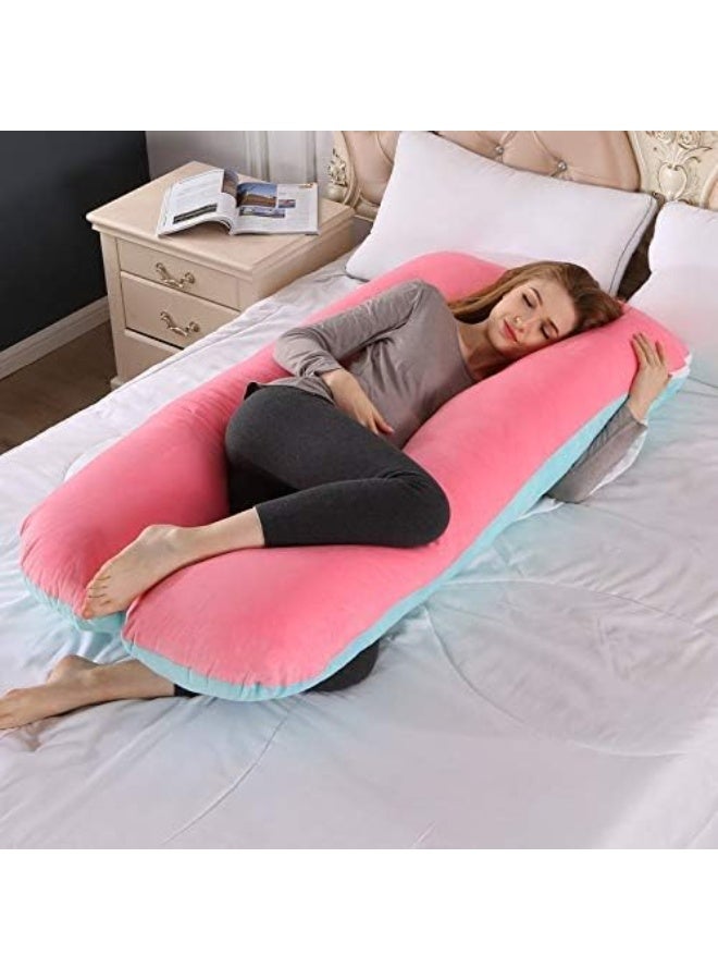 AIWANTO U-Shaped Pregnancy Body Pillow for Pregnant Women | Full Body Maternity Support for Sleeping & Resting  2-Tone Pink & Blue - Image 1